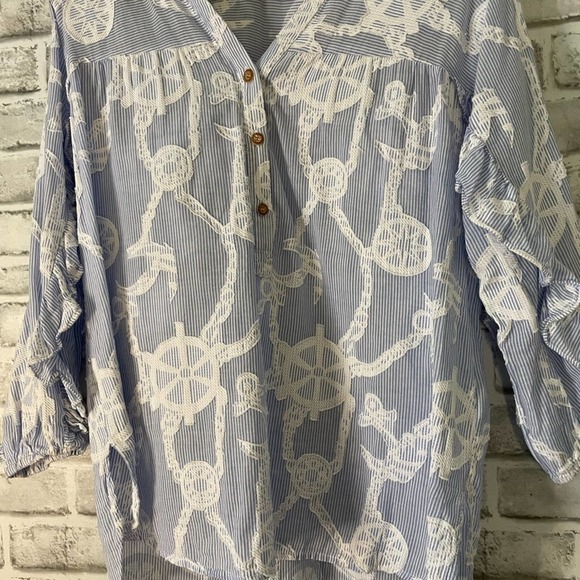 Democracy Blue White Anchor Nautical Popover Size Small S - Picture 3 of 10